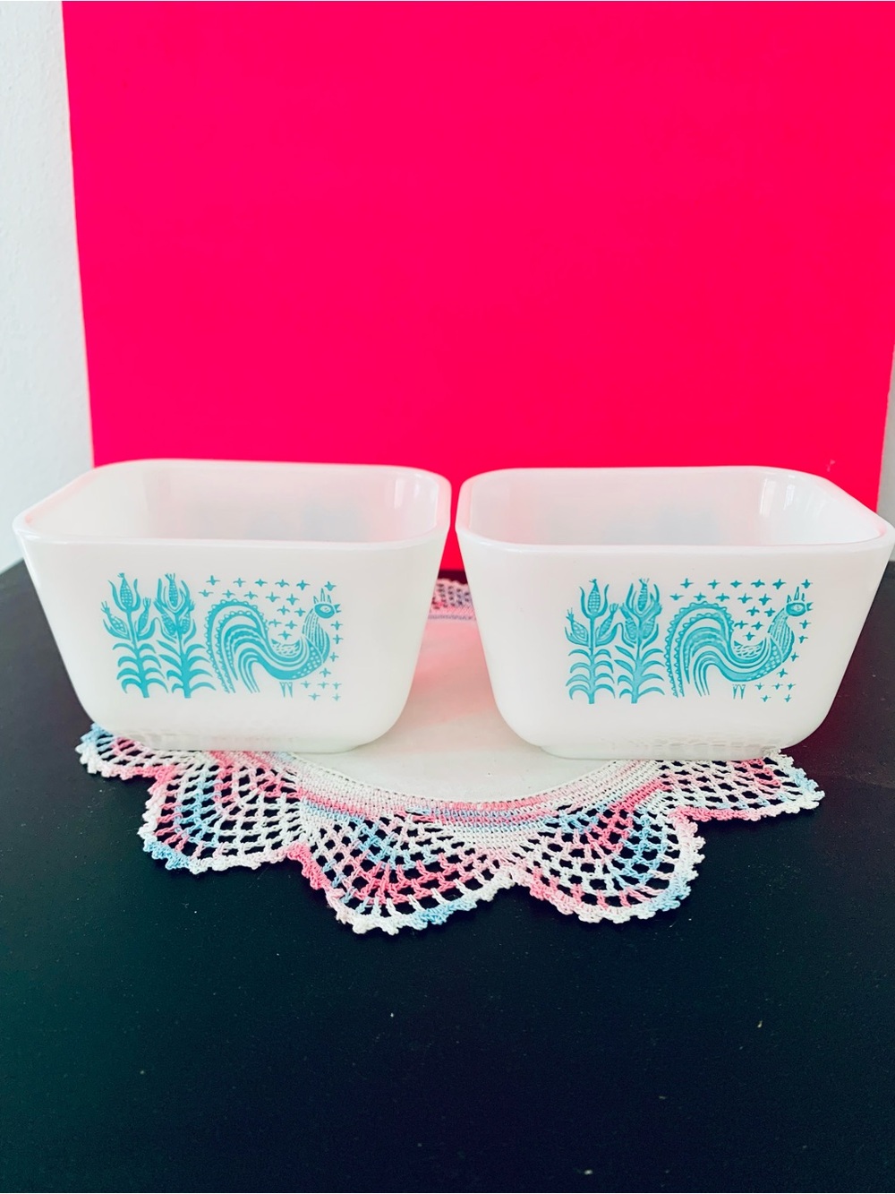 Pair Of Vintage Pyrex Amish Butterprint Fridgies